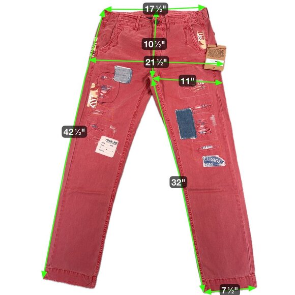 True Religion Mens 32 Geno Officer Chino Jeans Calamity Faded Red Retro 90s Y2K - Picture 3 of 14